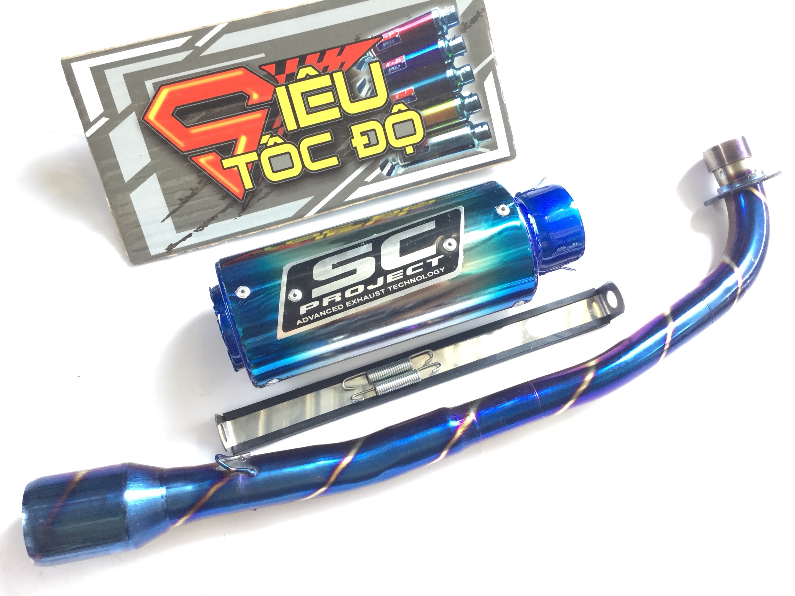 Combo pô sc tròn lưới bao gồm cả cổ pô titan độ cho xe wave 50 - 100, cup, dream, 67, exciter 50cc,........