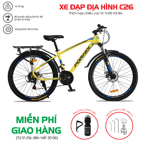 Xe đạp địa hình Fornix C26 - Vòng bánh 26 inch- Bảo hành 12 tháng (Tặng kèm Gọng và bình nước + bộ dụng cụ lắp ráp)