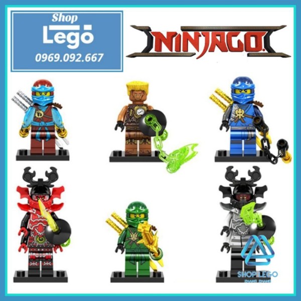 Xếp hình Ninjago Nya- Echo Zane- Jay- General Kozu- Lloyd- Giant Stone Warrior Lego Minifigures PRCK GA143 148