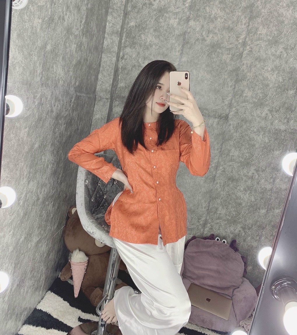 ÁO BÀ BA GẤM HỌA TIẾT LÁ