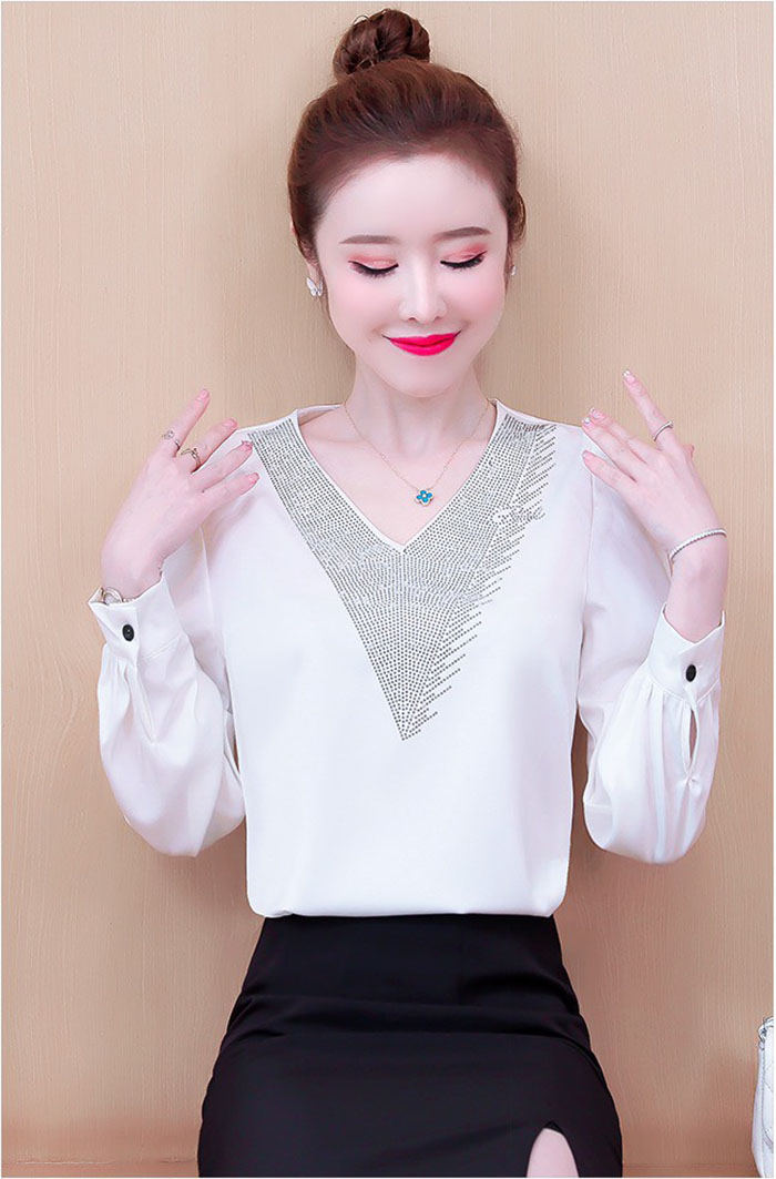 Áo sơ mi công sở cổ v phối cườm beyeu1688 - by3343