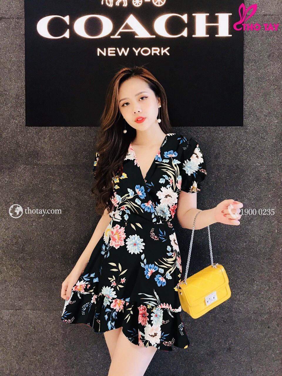 Sét đầm voan lụa cổ chữ V,lai đuôi cá-QH