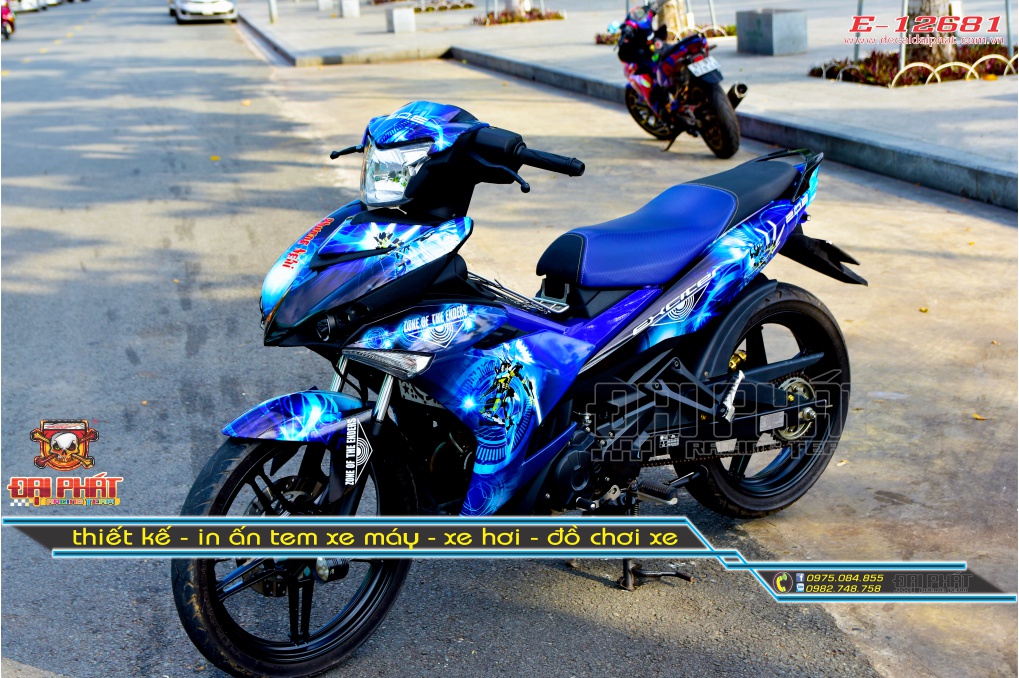 Tem Trùm Xe Exciter 150 Xanh Trắng Cực Chất - E-12681