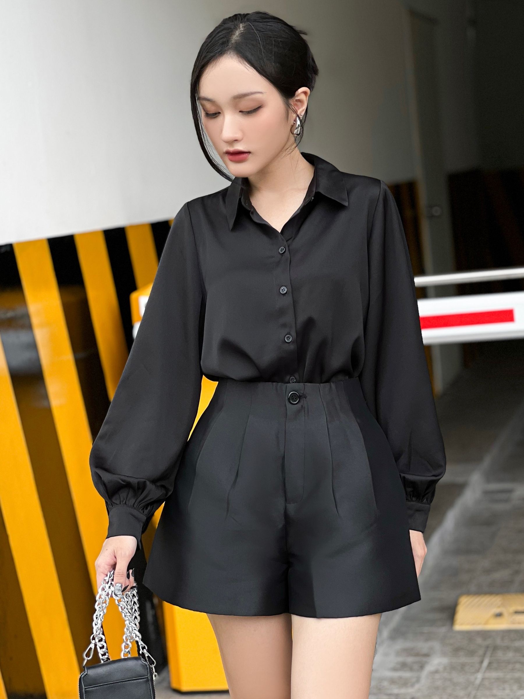 JOVEN Quần Short Cạp Cao Dáng Chữ A 2 Ly Basic Trẻ Trung