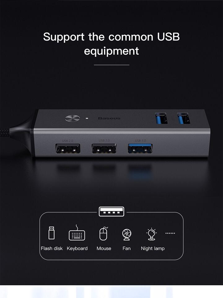 HUB chuyển đổi Type A sang USB 3.0 Baseus Cube HUB (Type A 3.0 to 3USB 3.0 + 2USB 2.0 OTG HUB) (CAHUB-C0G)