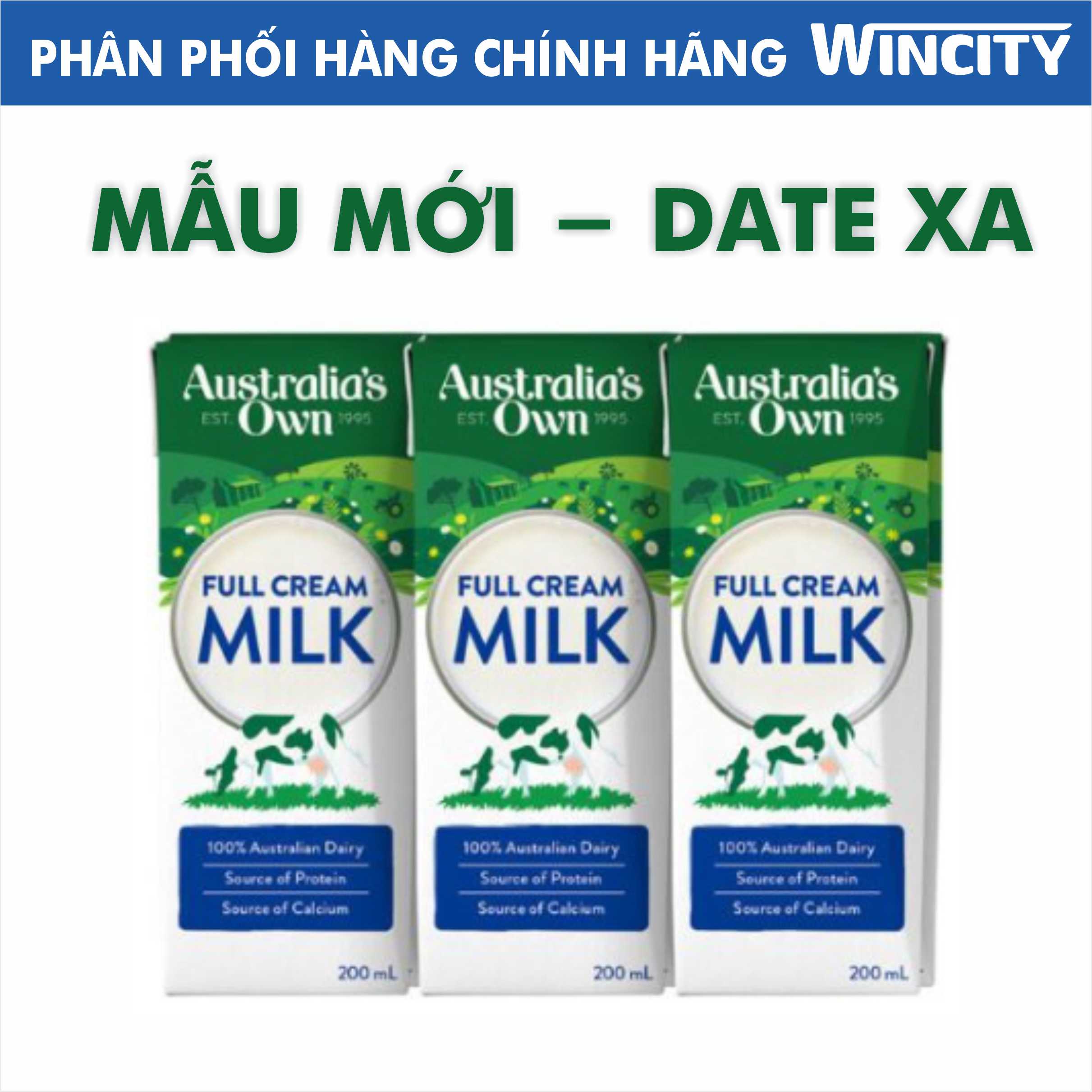 Date 09.2023 Lốc 3 Hộp 200ml Sữa Tươi TT Nguyên Kem Australia s Own A2