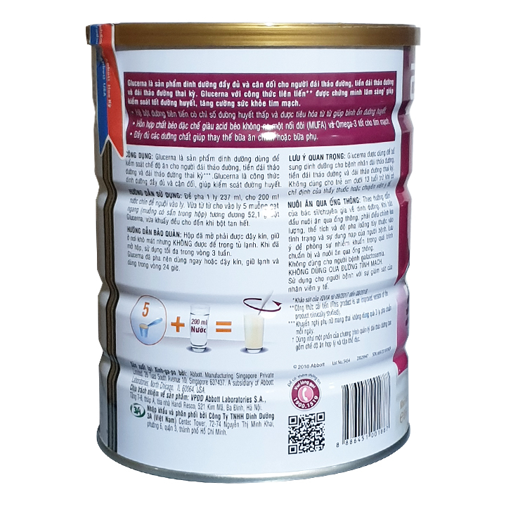 Lon sữa bột Abbott Glucerna Hương Vani 850gram