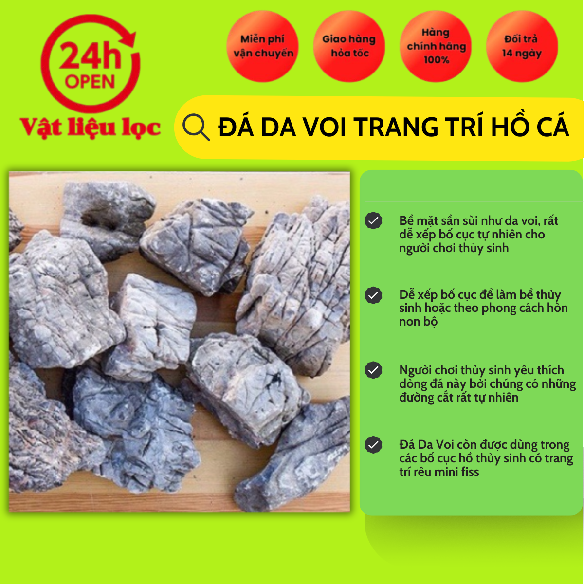 Đá Da voi trang trí setup bể cá cảnh thuỷ sinh (1kg)