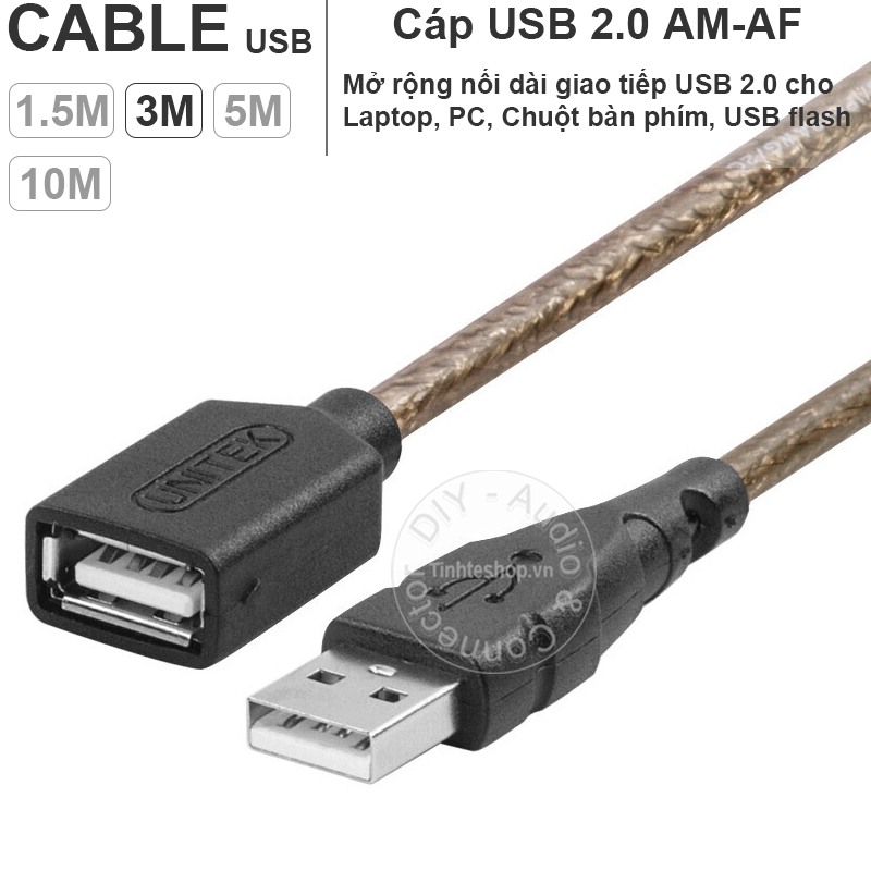 Cáp USB nối dài 1.5M đến 10M Unitek - Dây USB 2.0 AM-AF