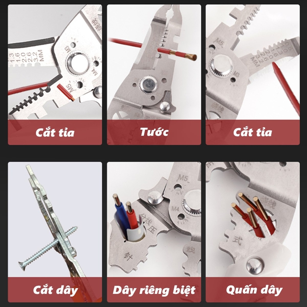 Kìm tuốt dây bấm cos 12 chức năng