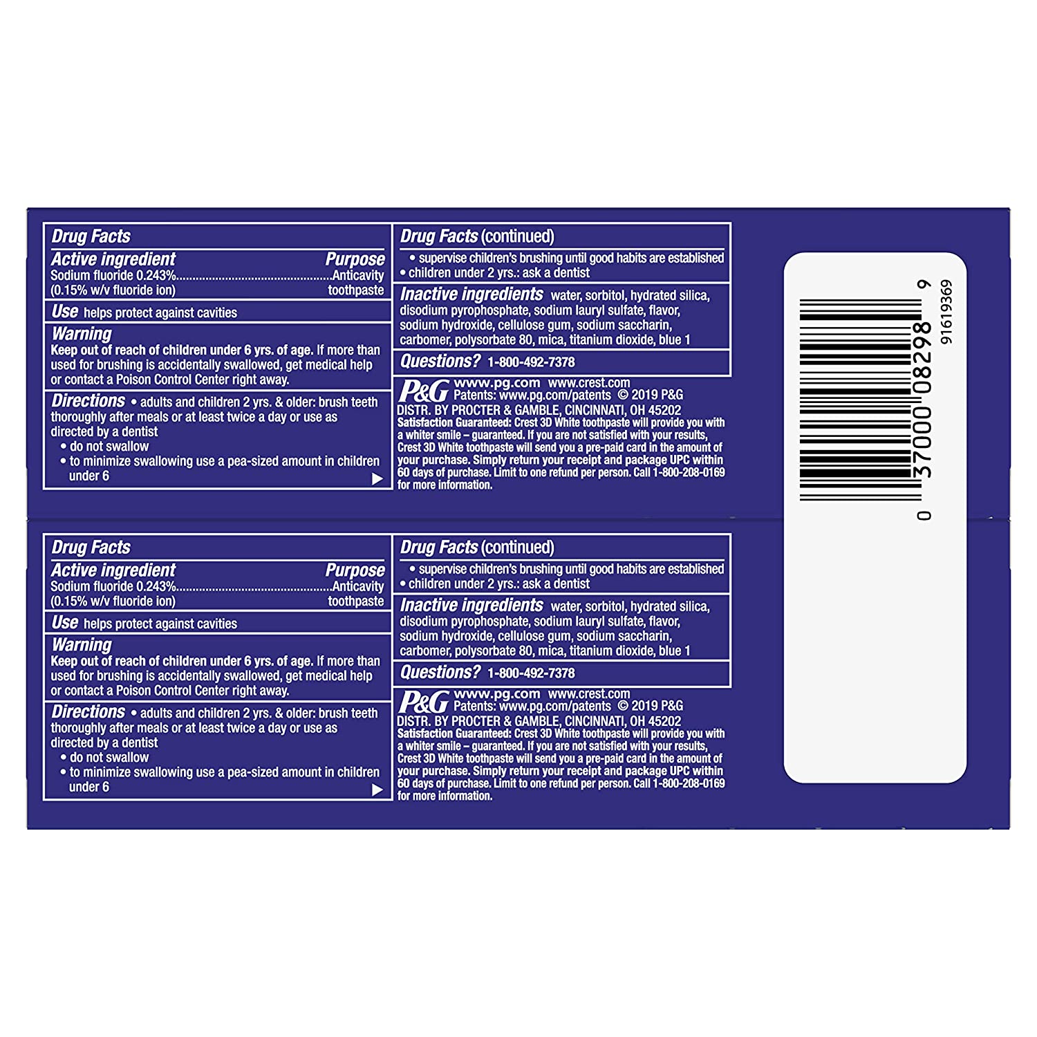 Kem đánh răng Crest 3D White Stain Eraser 65g +1.5 extra free