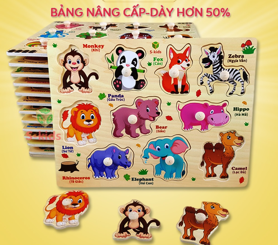 [Quà tặng không bán] Bảng ghép hình núm gỗ thông minh cho bé (Ngẫu nhiên)