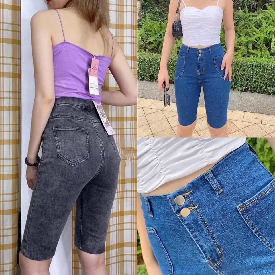 Quần ngố jean nữ cao cấp - vải denim co dãn nhẹ họa tiết hottrend hàng chuẩn shop