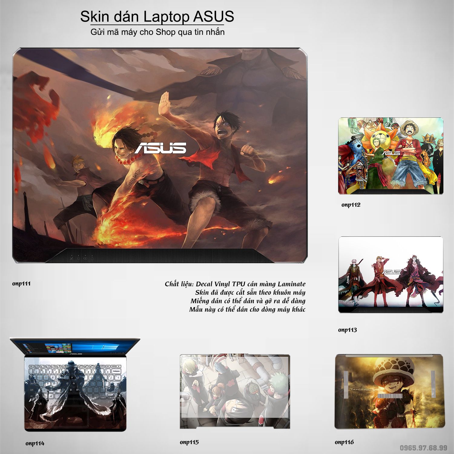 Decal Skin dán Laptop Asus mẫu One Piece (inbox mã máy cho shop)