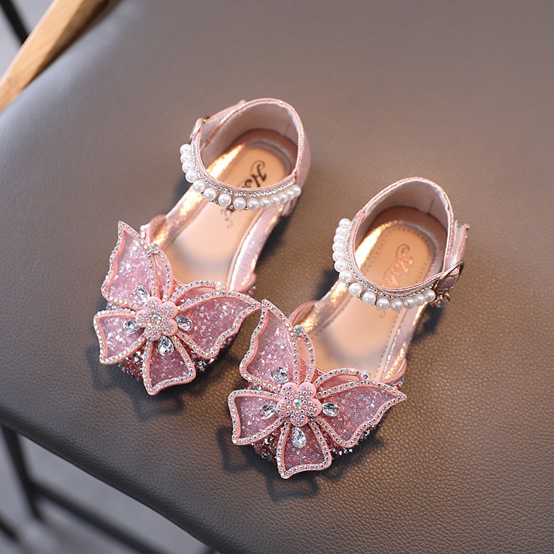 Giày sandal đính kim cương nhân tạo hình bướm phong cách công chúa cho bé gái, đi học đi chơi đều đẹp - SDG20