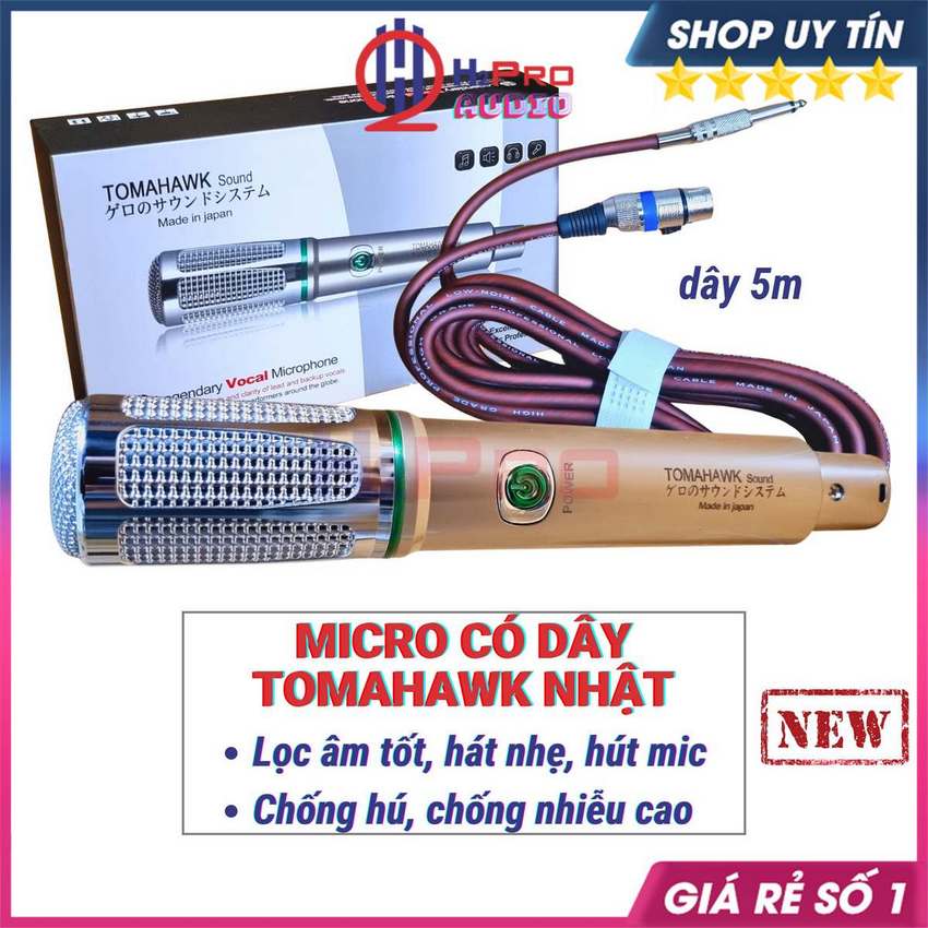 Mic Dây Bãi Nhật Xịn Tomahawk Đời Mới, Củ Micro Cao Cấp Lọc Âm Tốt, Hát Nhẹ, Hút Mic, Chống Hú, Chống Nhiễu - H2Pro Audio