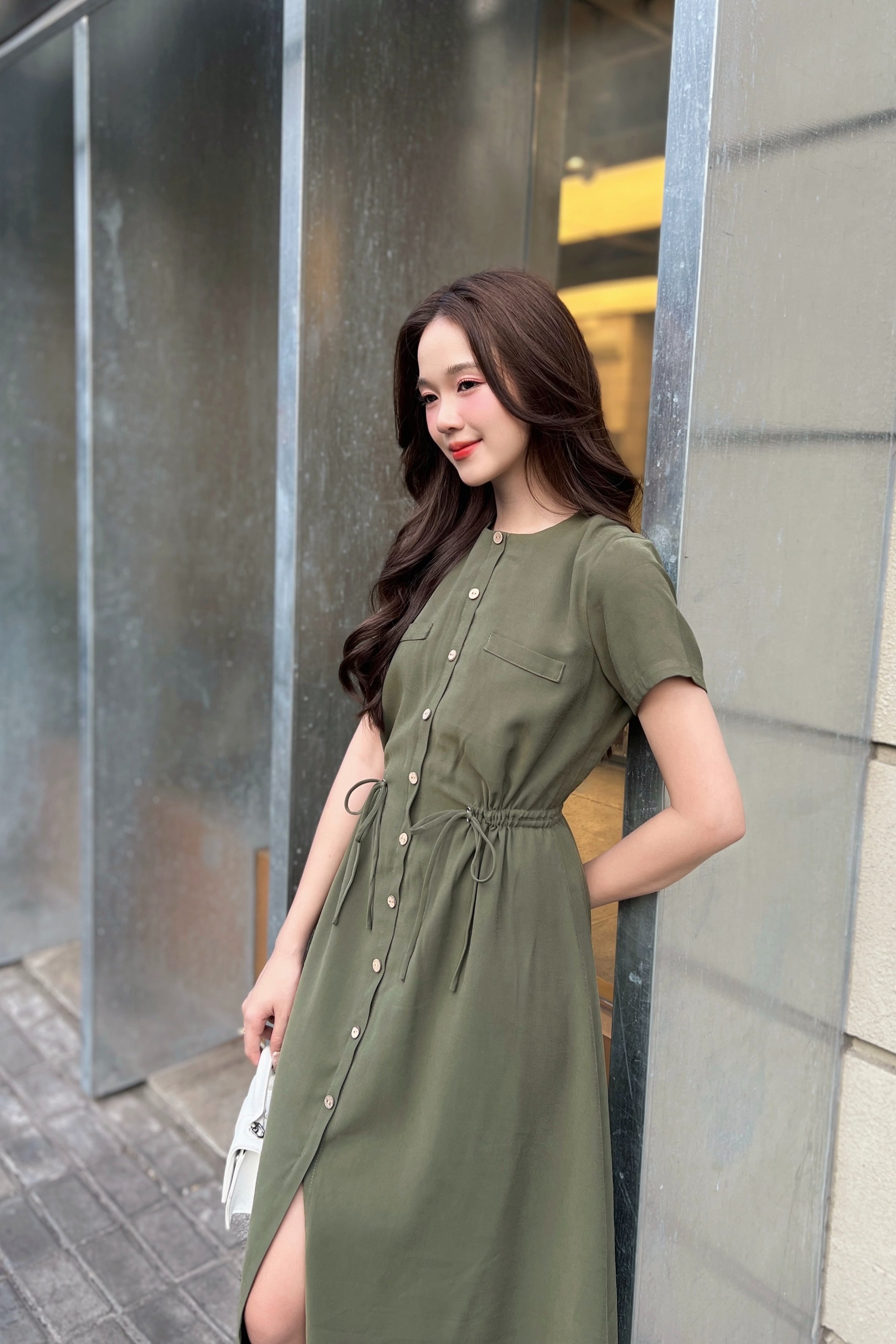 Voucher siêu sale 15% OLV - Đầm suông rút dây eo 2 màu Dress