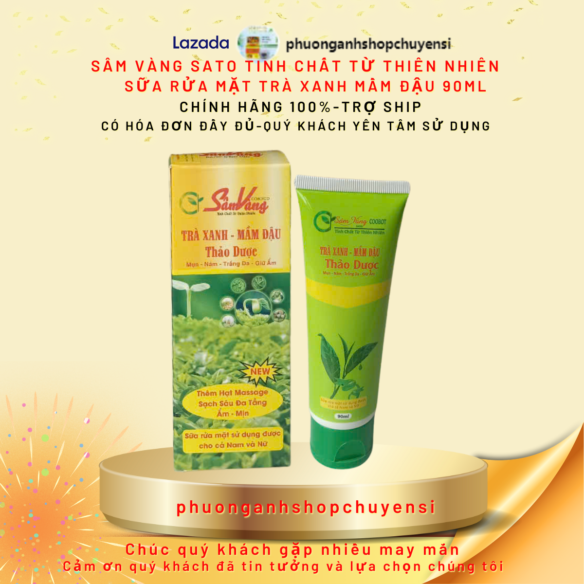 Sữa rửa mặt trà xanh sâm vàng thảo dược đông y 75ml