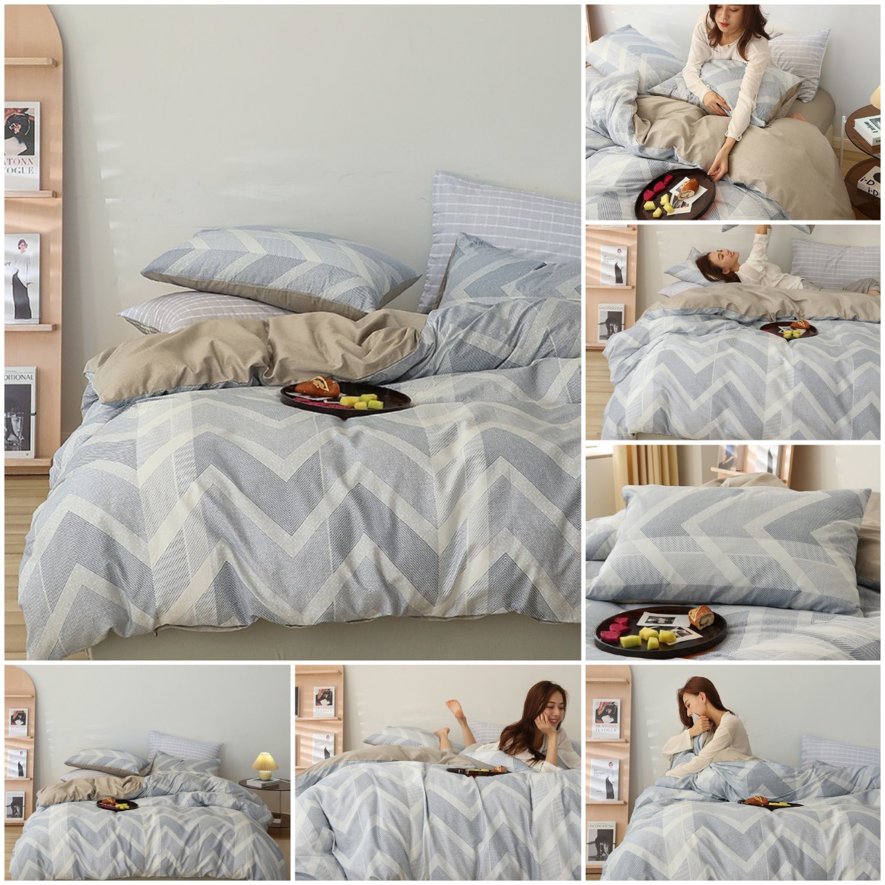 Set 4 món chăn ga gối cotton organic vintage 100% cotton nhật hàng nhập khẩu cao cấp 4 món