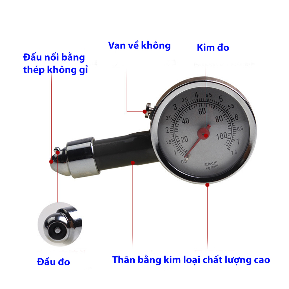 Đồng hồ Đo áp suất lốp ô tô, xe máy