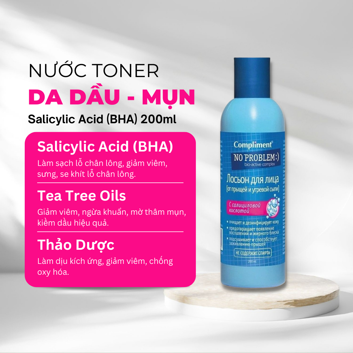 Nước Hoa Hồng Dưỡng Ẩm Làm Sạch Da Compliment No Problem 200ml