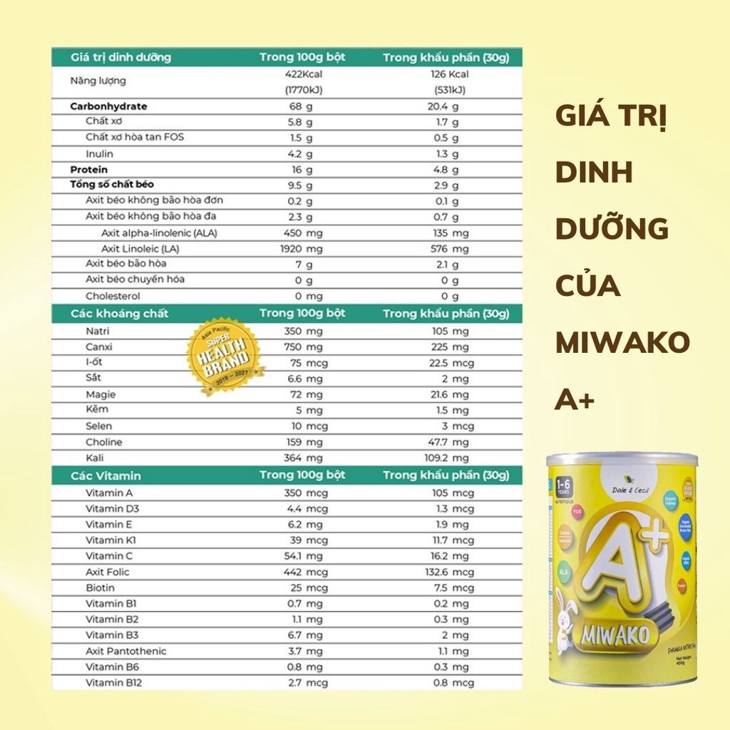 Sữa hạt Miwako A+ vị vani hộp 700g cho bé + Sữa hạt hữu cơ Millet nguyên vị hộp 700g - Miwako HCM