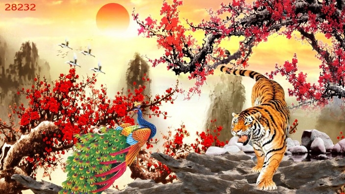 Tranh 3D con Hổ dán tường