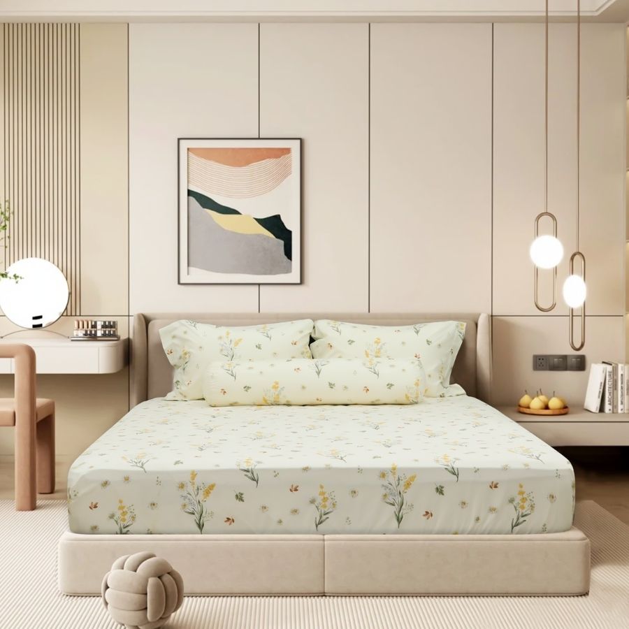 Bộ ga giường, áo gối Stefani ST200050 - Bộ drap cotton 1m2, 1m4, 1m6, 1m8 x dài 2m (Không kèm mền)