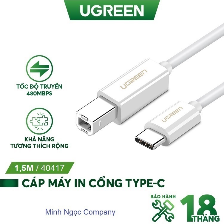 Dây cáp máy in usb type-c sang usb-b cao cấp ugreen 40417 us241 dài 1,5m - sản phẩm phân phối