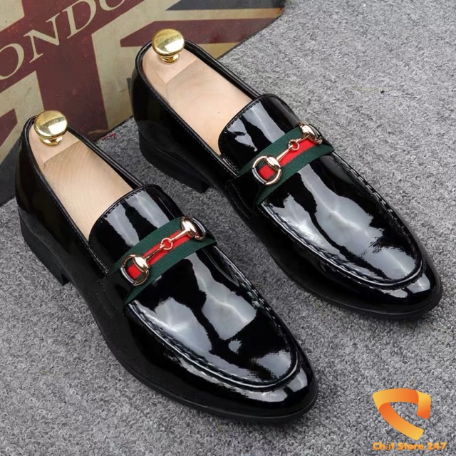 Giầy lười GG bóng xích kẻ xanh đỏ