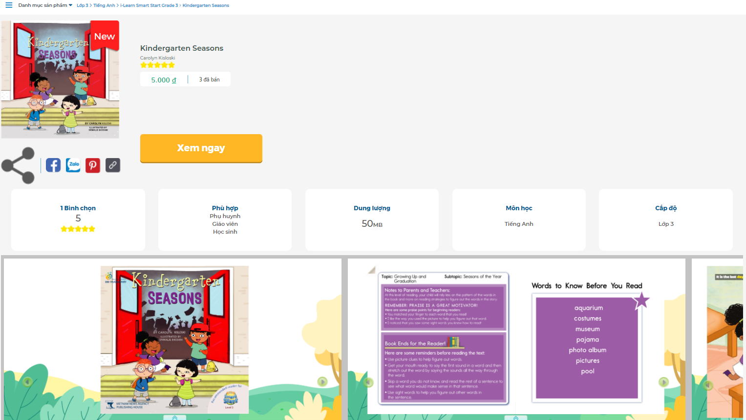 [E-BOOK] i-Learn Smart Start Grade 3 Truyện đọc - Kindergarten Seasons