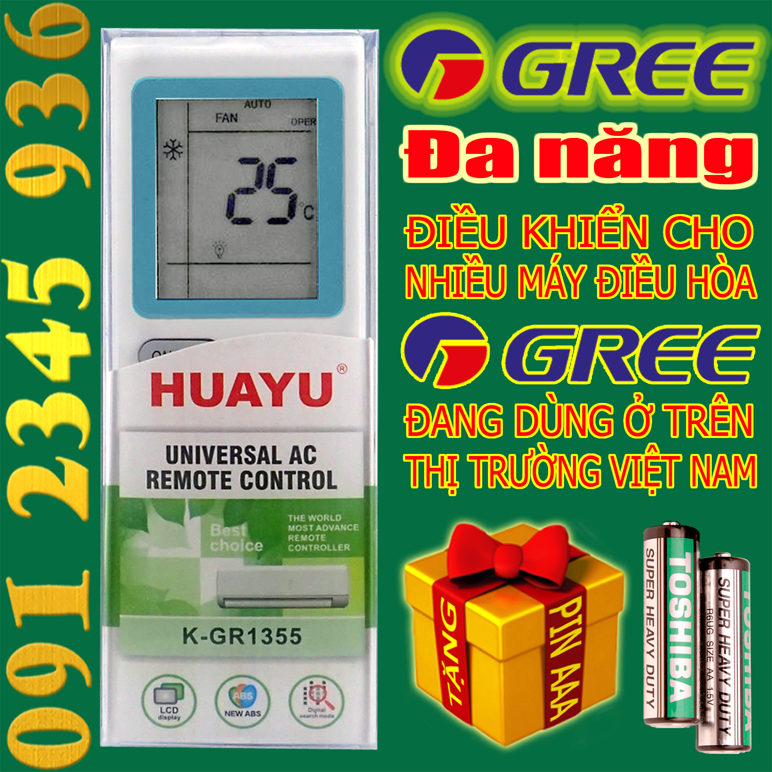 Điều khiển GREE [ĐA NĂNG] + [HÀNG ĐẸP] cho điều hòa. (Mẫu số 8)
