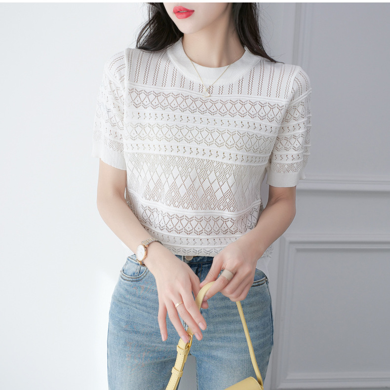 Áo len cộc tay cổ tròn bo gấu nhiều màu đủ size
