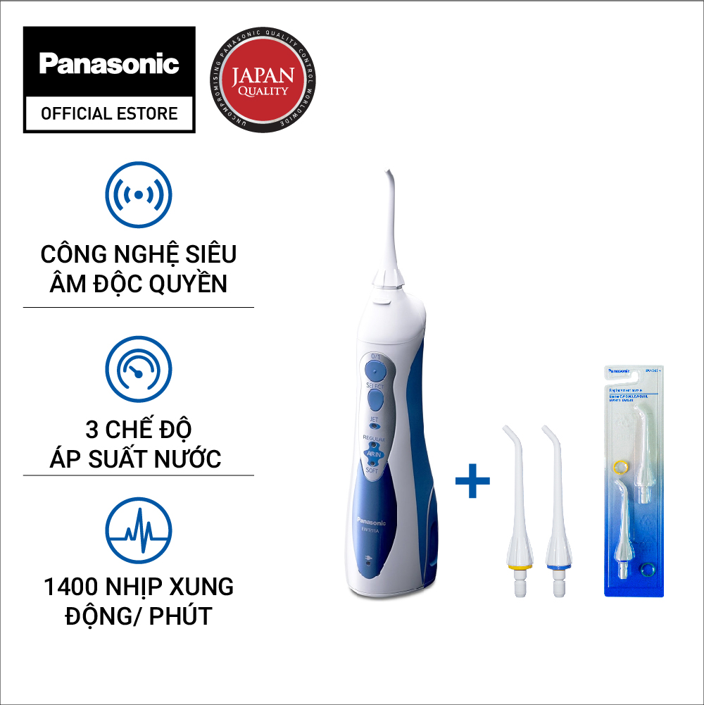 Combo Máy Tăm Nước Panasonic Cầm Tay Dùng Pin Sạc EW1211 và đầu thay thế EW0950W005 - Bảo Hành 12 Tháng - Hàng Chính Hãng