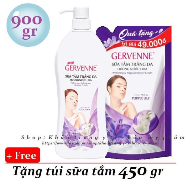 Gervenne - Sữa tắm trắng da 900 gr - hoa ly Tím + Tặng Túi sữa tắm 450 gr nhập khẩu