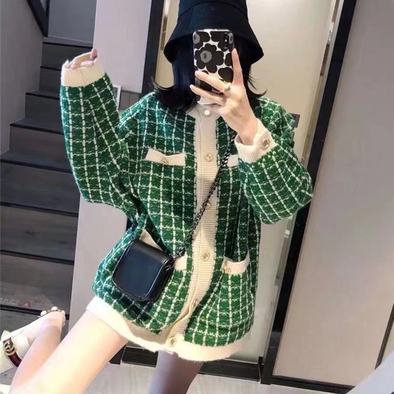 Áo khoác cardigan len kẻ caro cao cấp