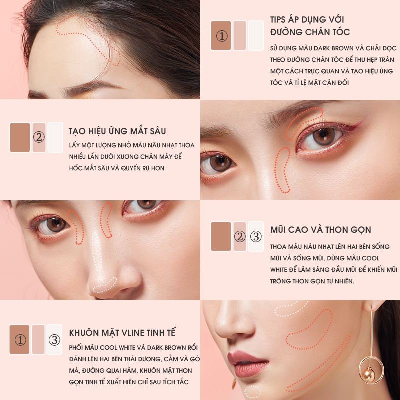 Meiking 3 tones color glitter powder and makeup matte