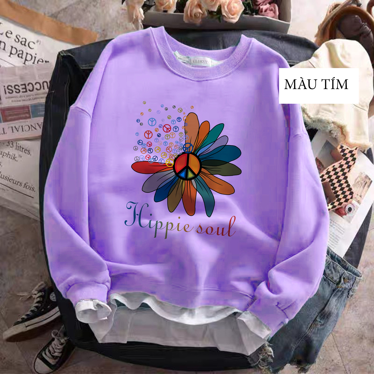 [Hoàn Tiền 15%] Áo Sweater UNISEX in hình hoa cúc - Lựa màu bạn thích