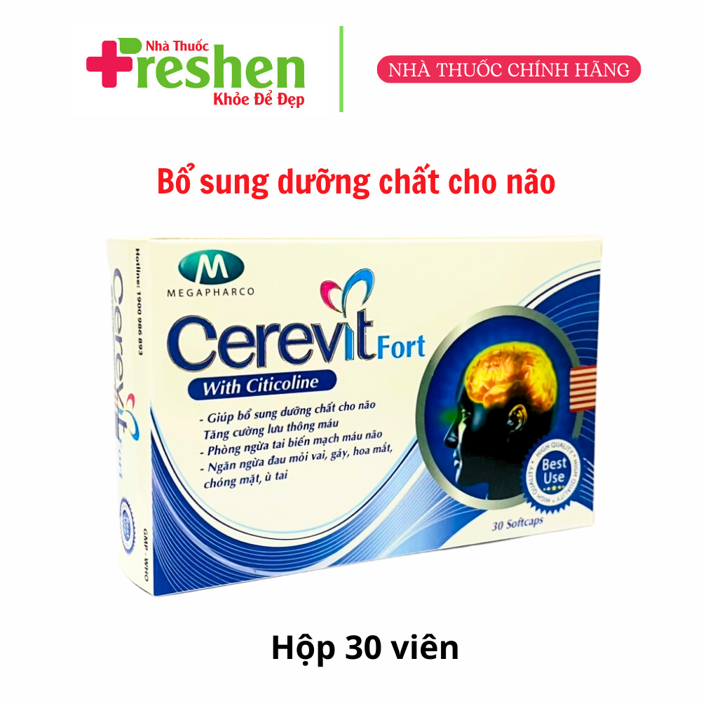 Hoạt Huyết Dưỡng Não Cerevit Fort Hỗ Trợ Tuần Hoàn Não Hộp 30 viên nang mềm