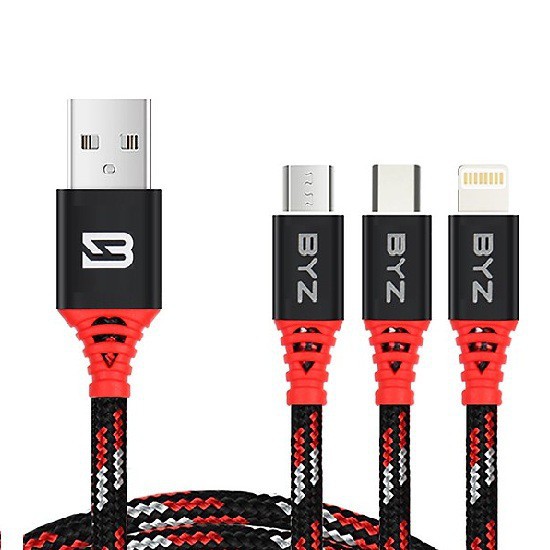 Cáp Sạc Bọc Dù 3 Chân Đa Năng Byz (Iphone, Microusb, Typec 3In1)