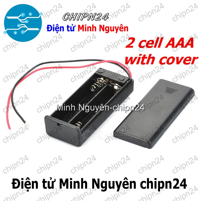 [1 cái] (C21) Hộp Đế pin 2 viên AAA (có nắp, có công tắc) - HH002029