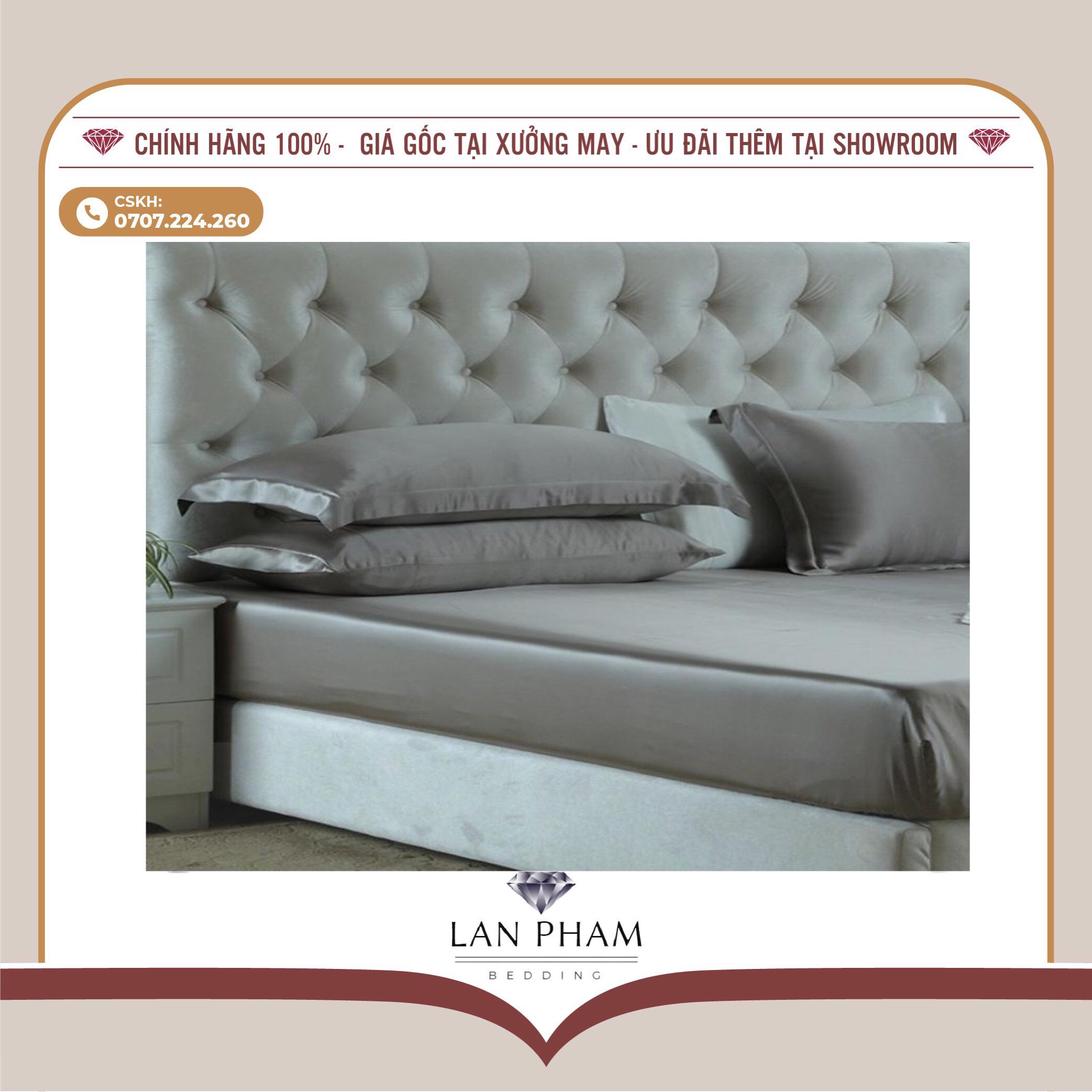 GA - DRAP GIƯỜNG LẺ PHI LỤA MÀU XÁM GHI LAN BEDDING