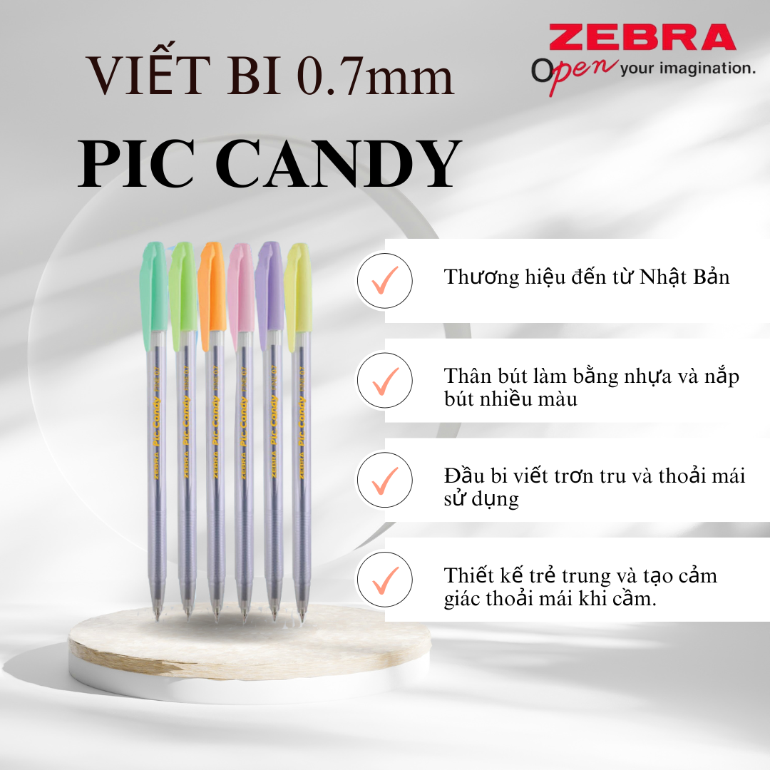 Viết bi nắp Pic Candy 0.7mm mực xanh - Zebra [Chính hãng] - 1 cây