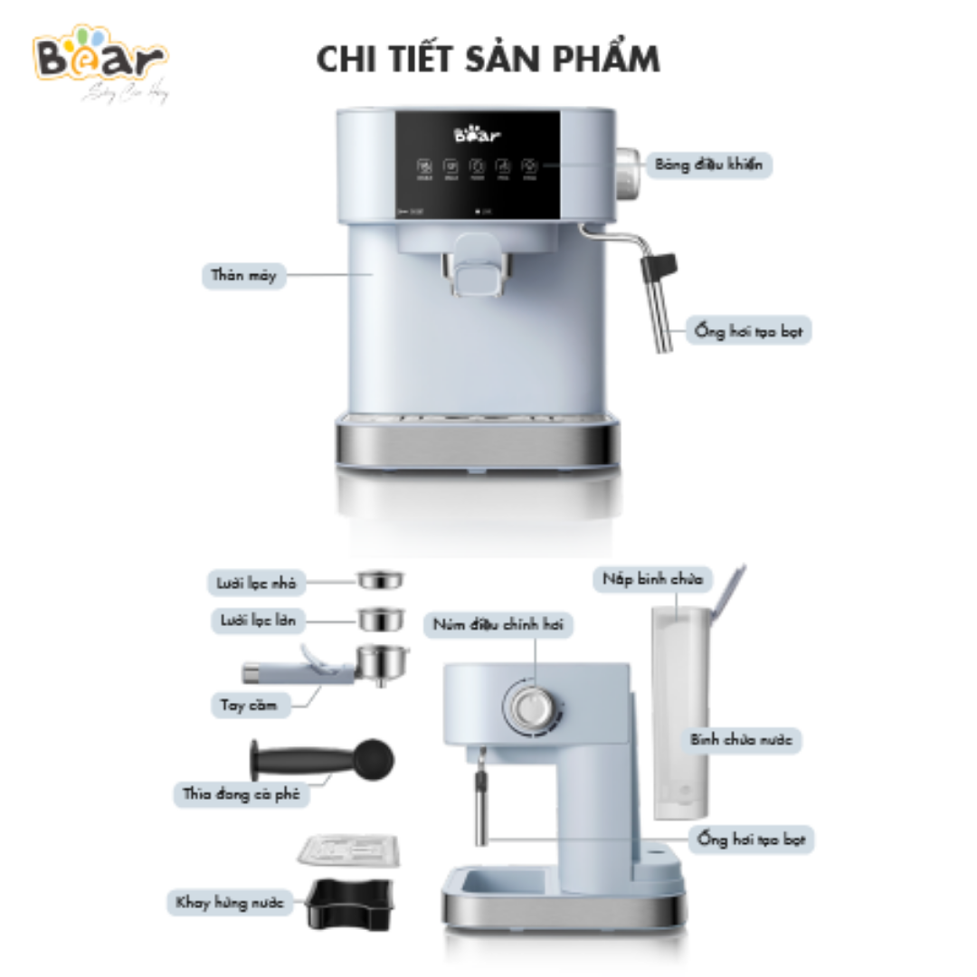 (Có sẵn BH 18 tháng) Máy Pha Cà Phê Bear KFJ-A15L1 (CF-B15V1) Màu Xanh BINAHOME