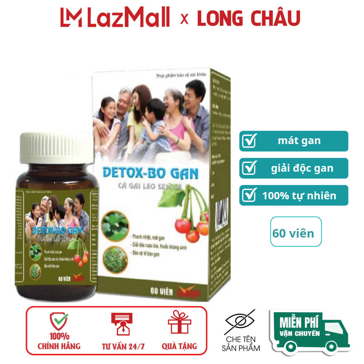 Bổ gan Dettox cà gai leo giúp mát gan, thang nhiệt giải độc, hạ men gan mát gan - HỘP 60 viên