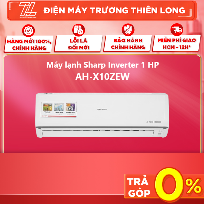 Máy lạnh sharp inverter 1 hp ah-x10zew - trả góp 0% - giao toàn quốc - ngoài hcm có tính phí
