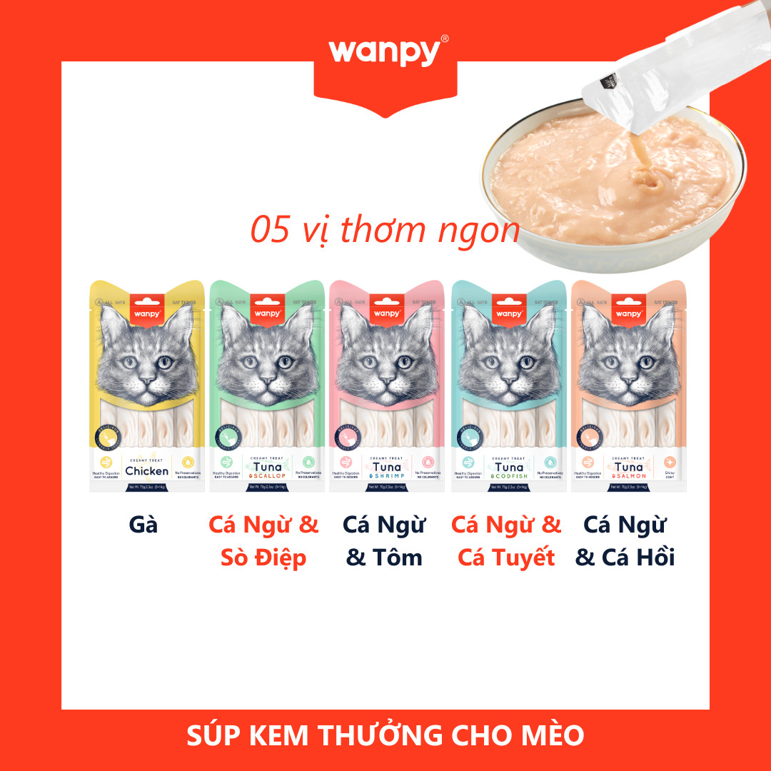 Súp thưởng cho mèo Wanpy gói 5 thanh 14g