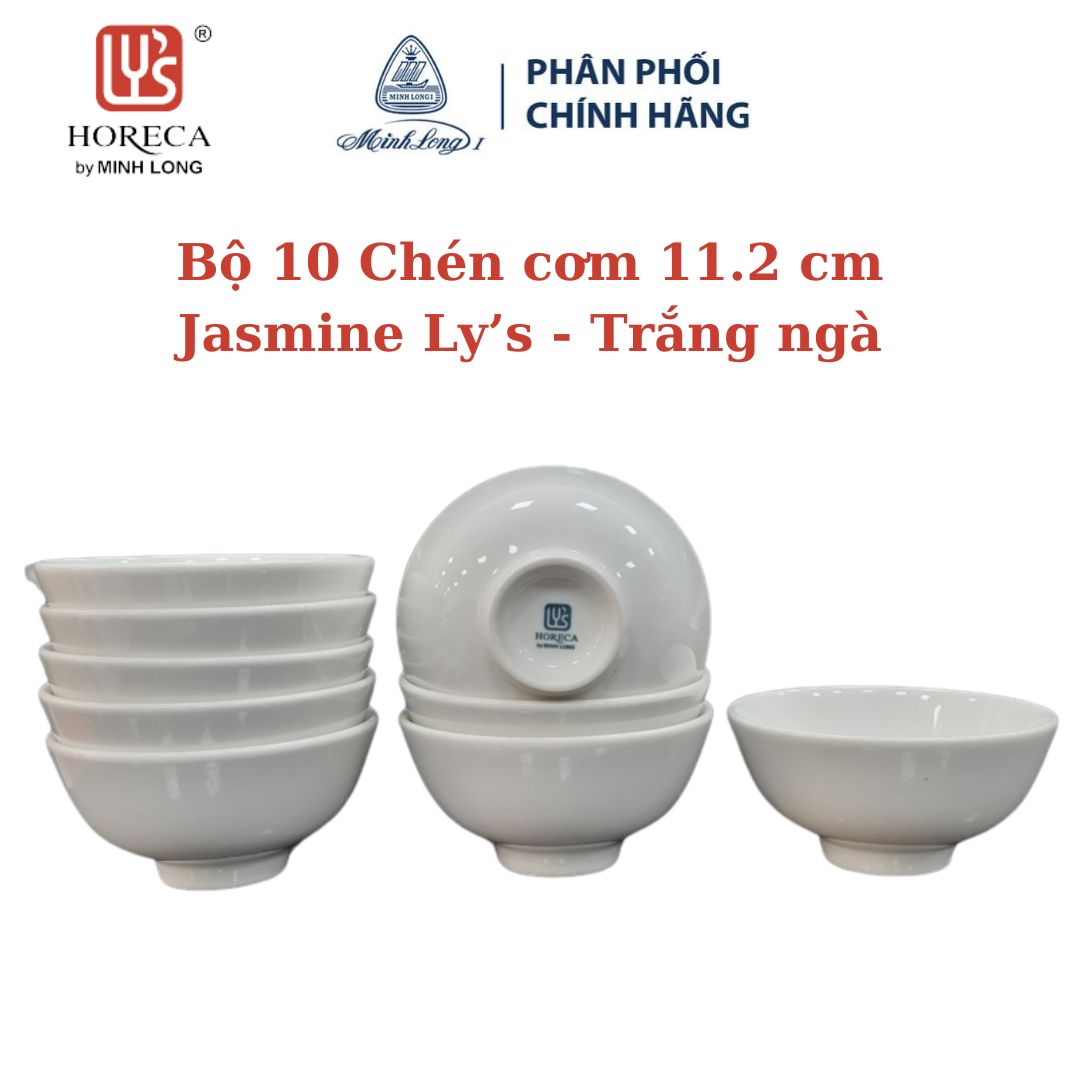Bộ 10 chén cơm 11.2 cm - jasmine ly's - trắng ngà - gốm sứ cao cấp minh long i