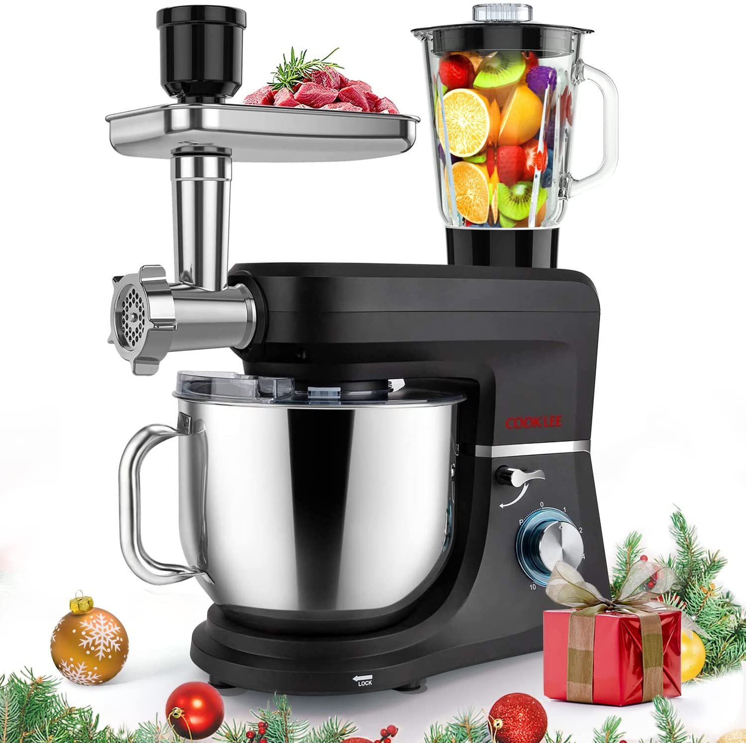 Máy nhào bột,máy trộn bột công suất 1500w dung tích 8l inox 304,tặng kèm cối sinh tố ,cối xay thịt đùn xúc xích ...