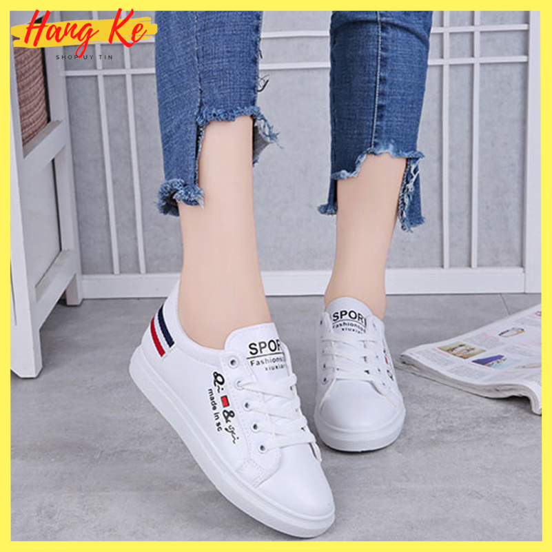 Giày nam nữ sneaker Hàn Quốc gót kẻ sọc - G3SOC02, chất liệu da mềm thoáng khí, đế cao su mềm cao 2,5cm, phù hợp đi làm đi học và đi chơi - Hang ke giá rẻ